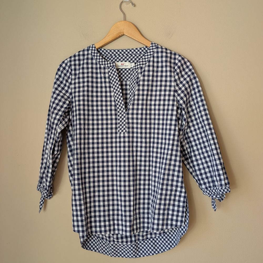 Vineyard Vines Navy & White Gingham Split-Neck Tunic